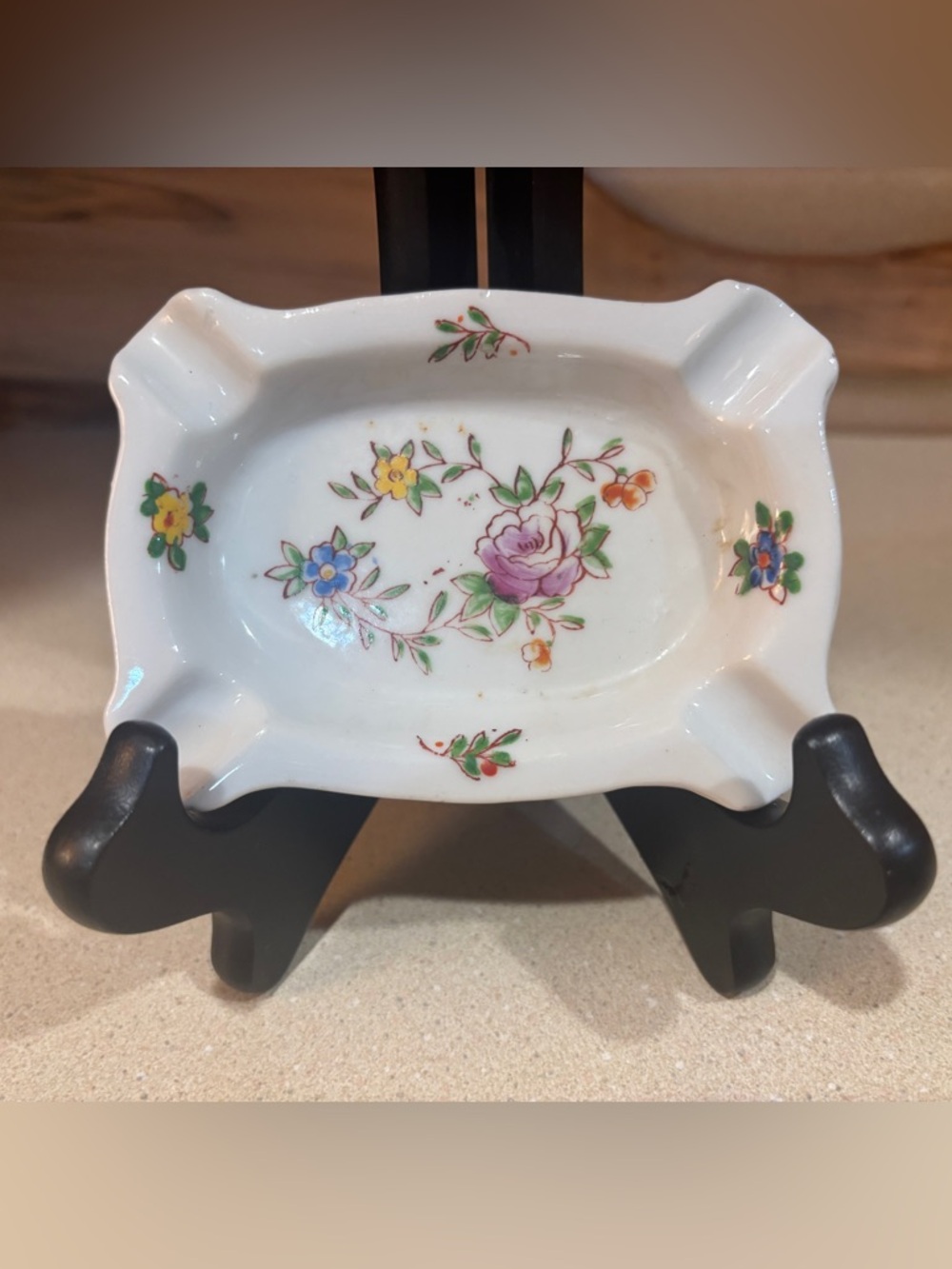 Japanese Porcelain Floral Ashtray - Hand-Painted Flower Design
